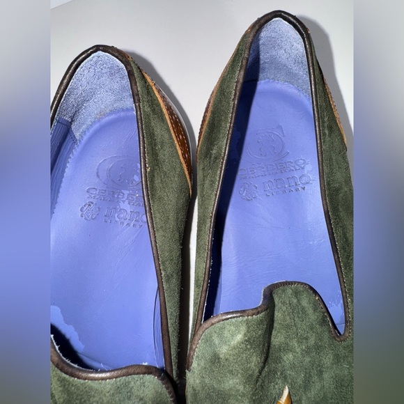 CERBERO ITALY NANO TASSEL LEATHER BROWN/GREEN LOAFERS MENS SIZE 8 - Picture 10 of 12